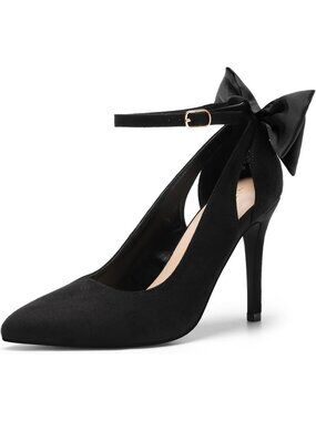 DREAM PAIRS Women's Black Suede High Stiletto Heels Pointed Toe Bow Dress Party
